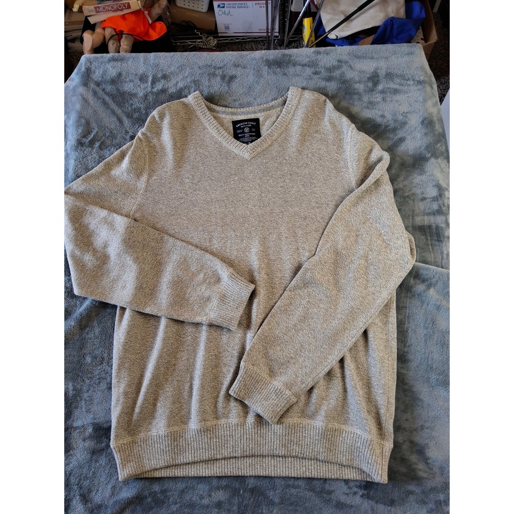 American Eagle Outfitters Mens V-Neck Sweater Tan Heathered Knit Large L/G